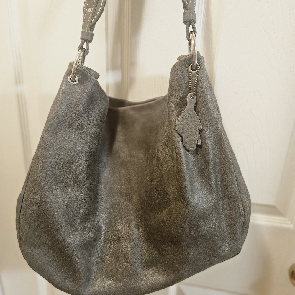 Elegant Gray Leather Hobo Bag
